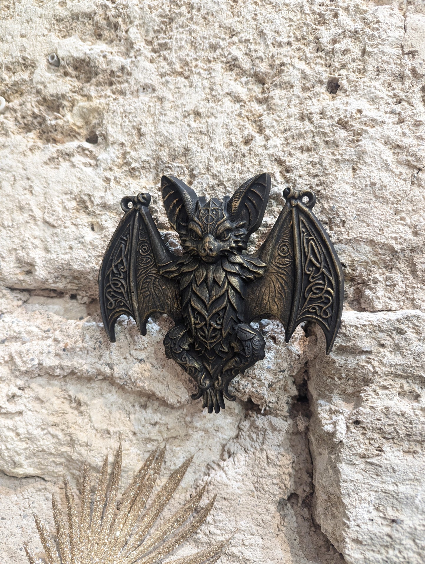 Vue détaillée de la décoration murale chauve-souris gothique steampunk noir antique
