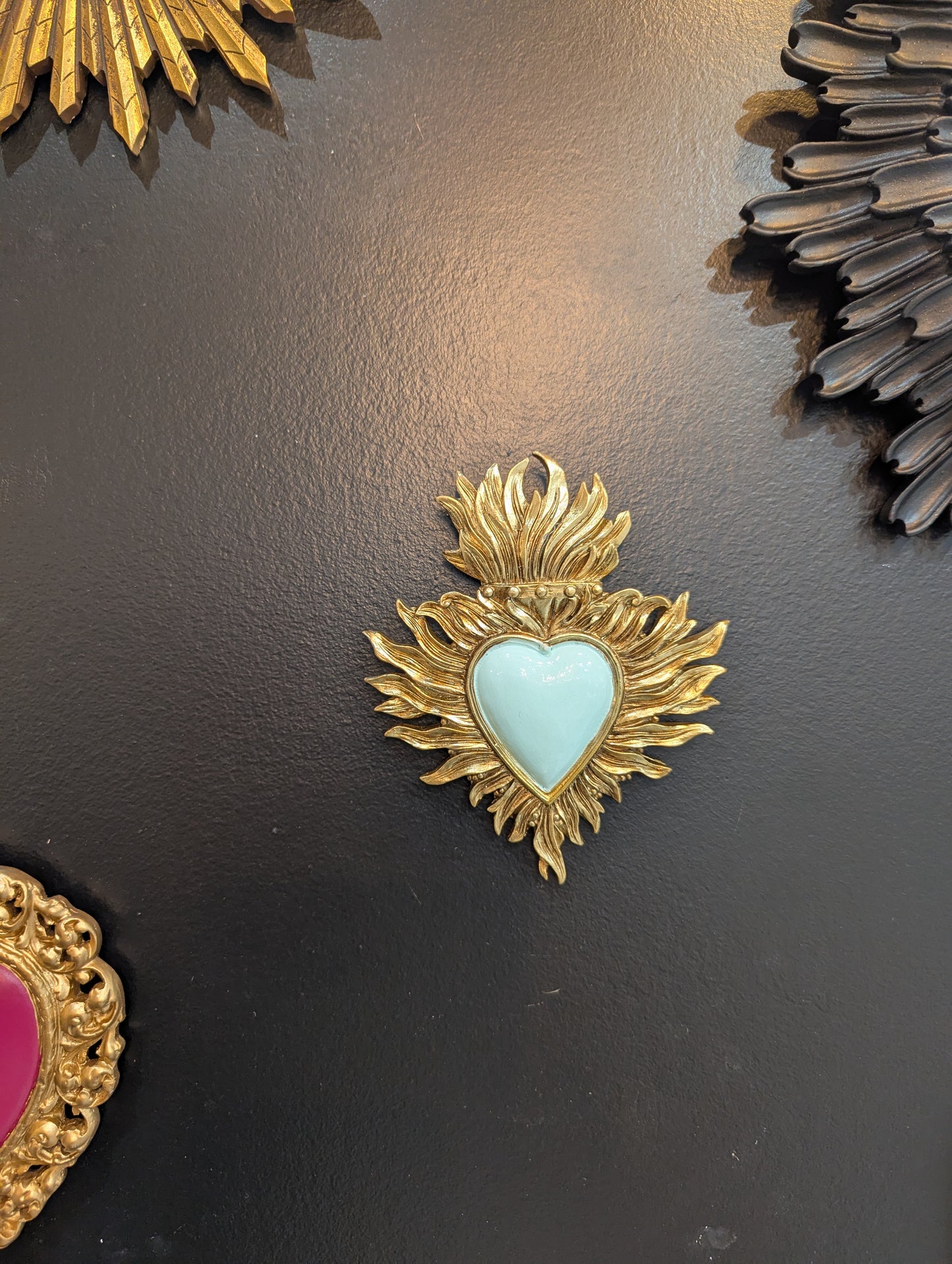Cœur ex-voto rayonnant bicolore – pièce unique déco baroque et contemporaine