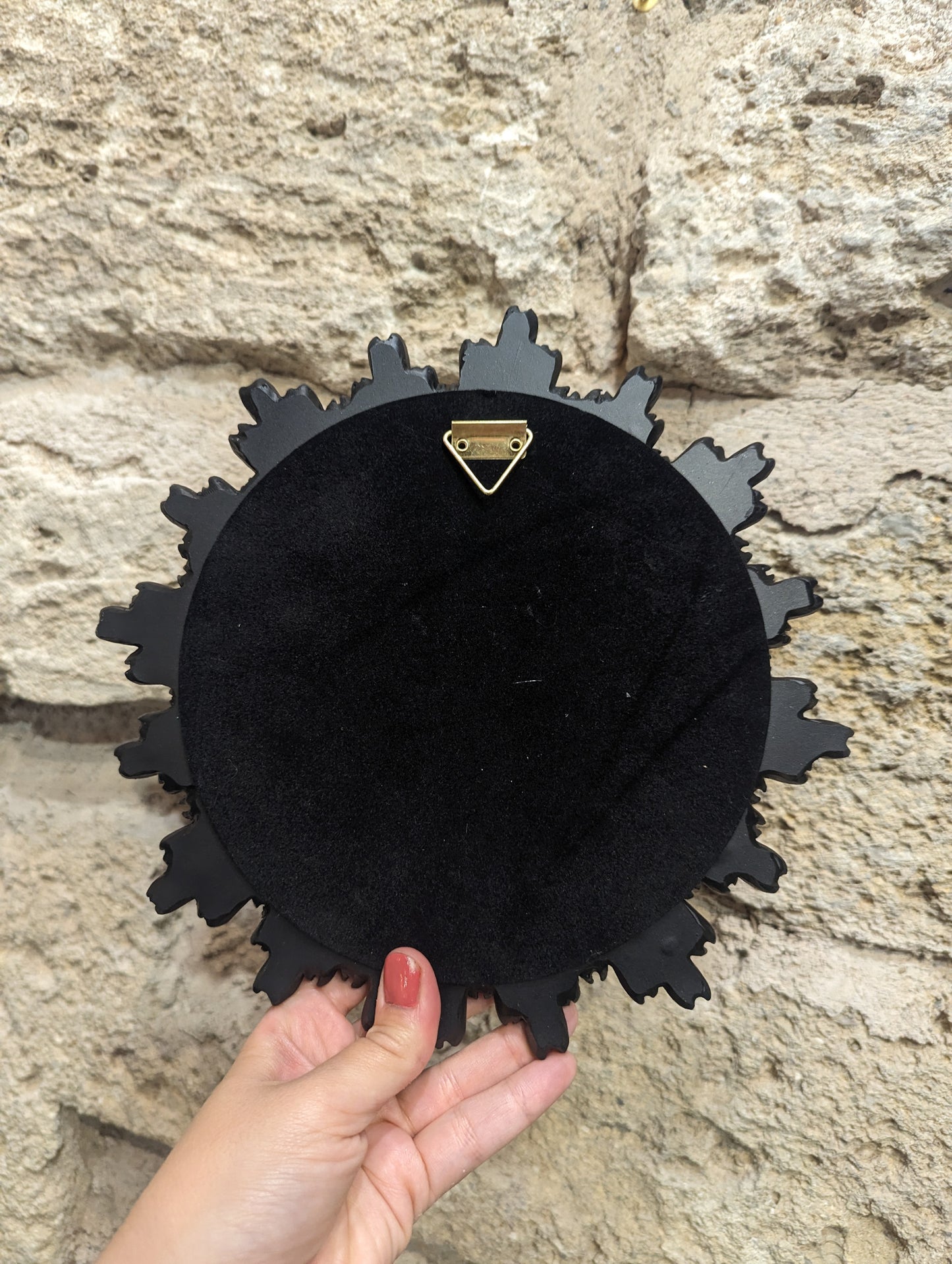 Miroir convexe soleil noir et or – miroir de sorcière ex-voto, gothique chic & cabinet de curiosité