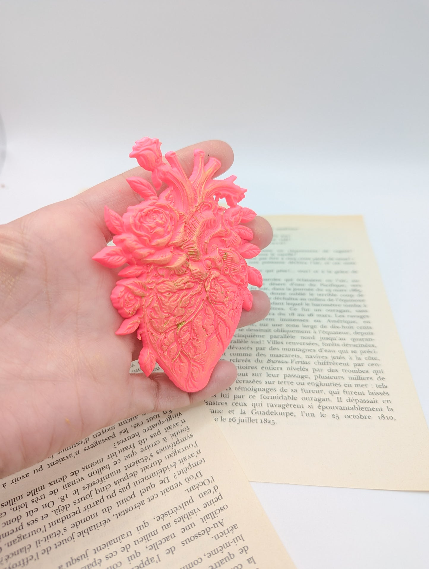 Décoration murale cœur anatomique roses rose fluo – pop romantique & cabinet de curiosité