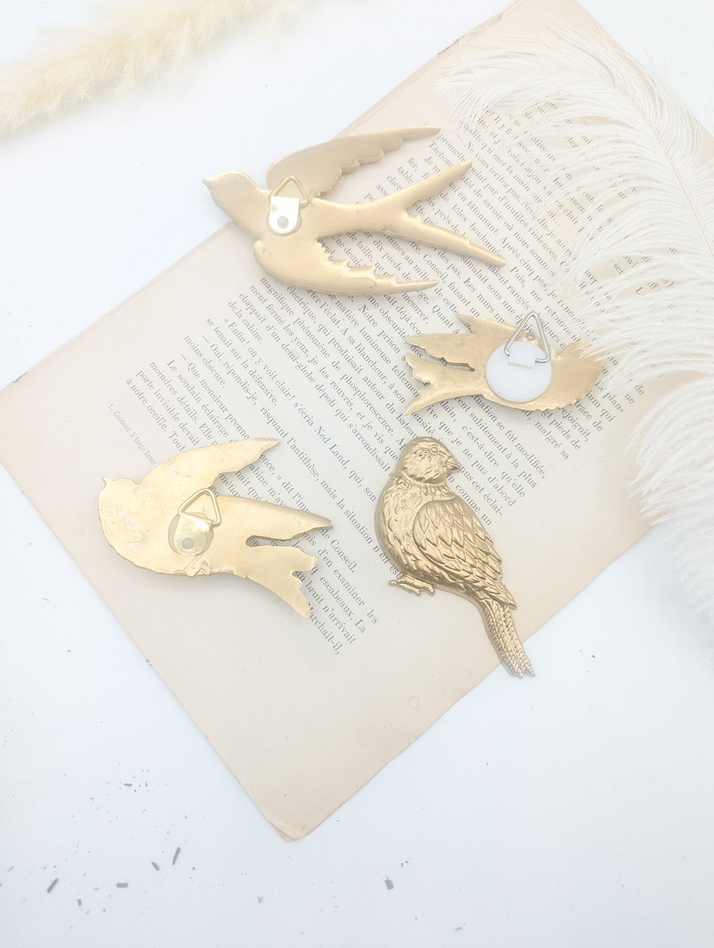Hirondelles décoration murale dorée– oiseaux vintage bohème chic & cabinet de curiosité