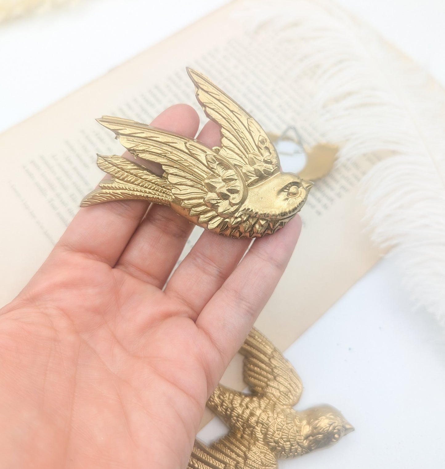 Hirondelles décoration murale dorée– oiseaux vintage bohème chic & cabinet de curiosité