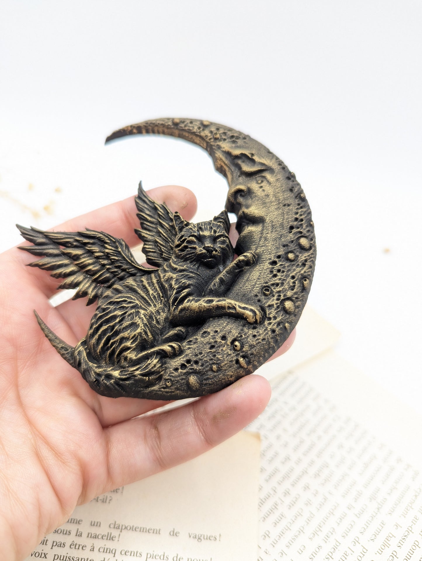 Art gothique mystique – chat sur lune noire pour cabinet de curiosité