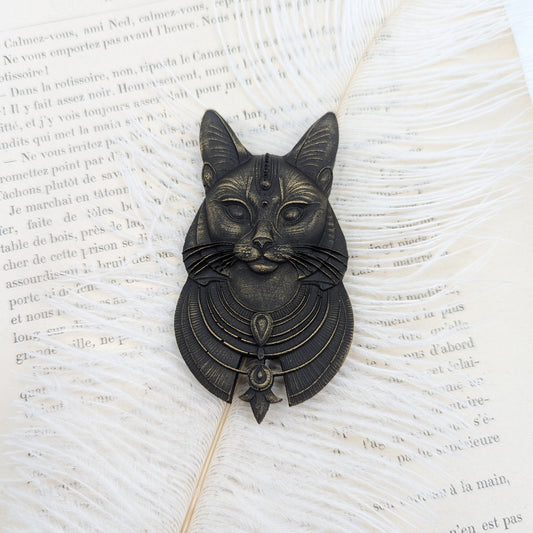 Décoration murale portrait de la déesse chat Bastet, mythologie égyptienne noir antique