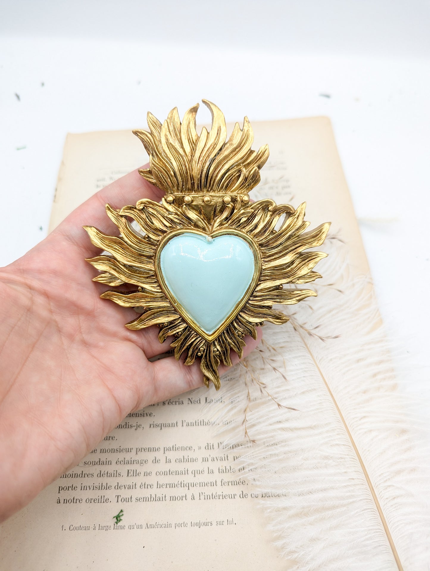 Coeur sacre ex voto dore et vert