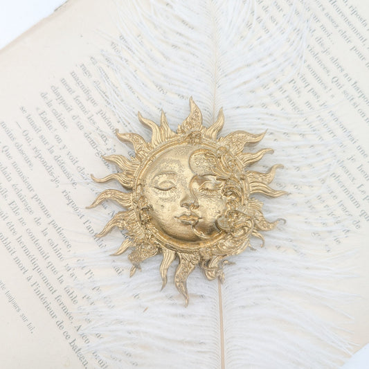 Décoration murale soleil et lune doré – visage mystique ésotérique bohème fait main