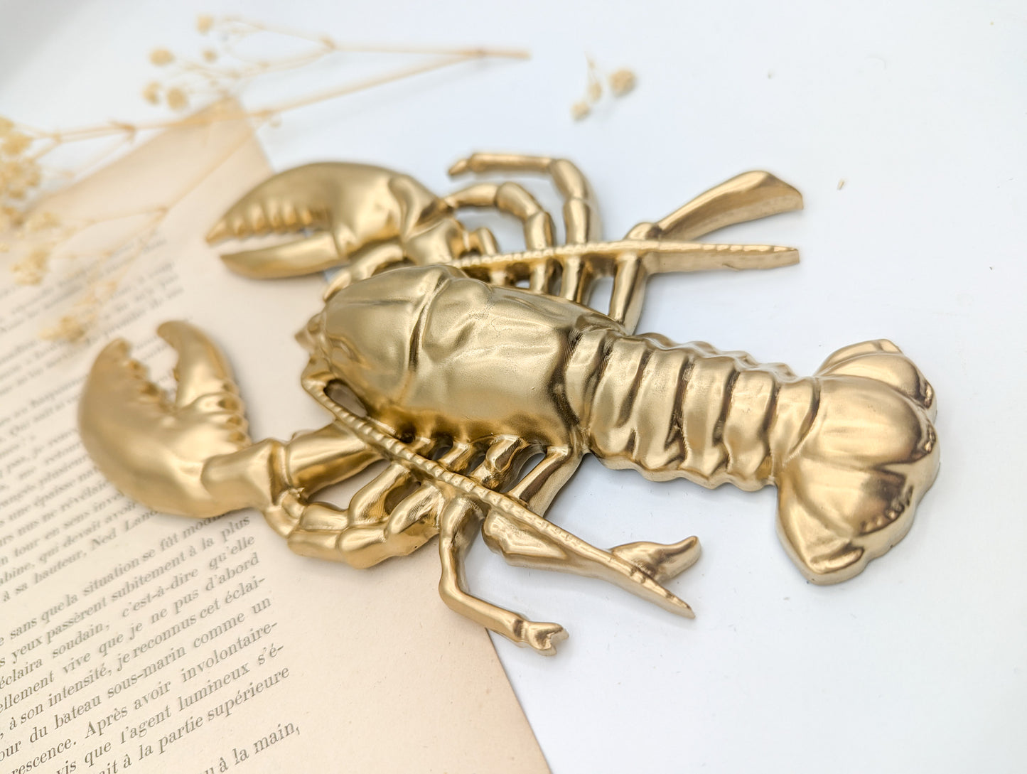 Homard doré décoratif mural style cabinet de curiosités marin et vintage élégant