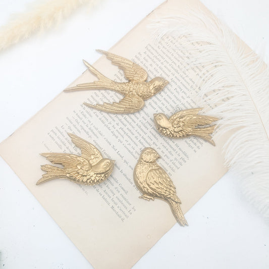 Hirondelles décoration murale en résine dorée – style bohème chic vintage fait main