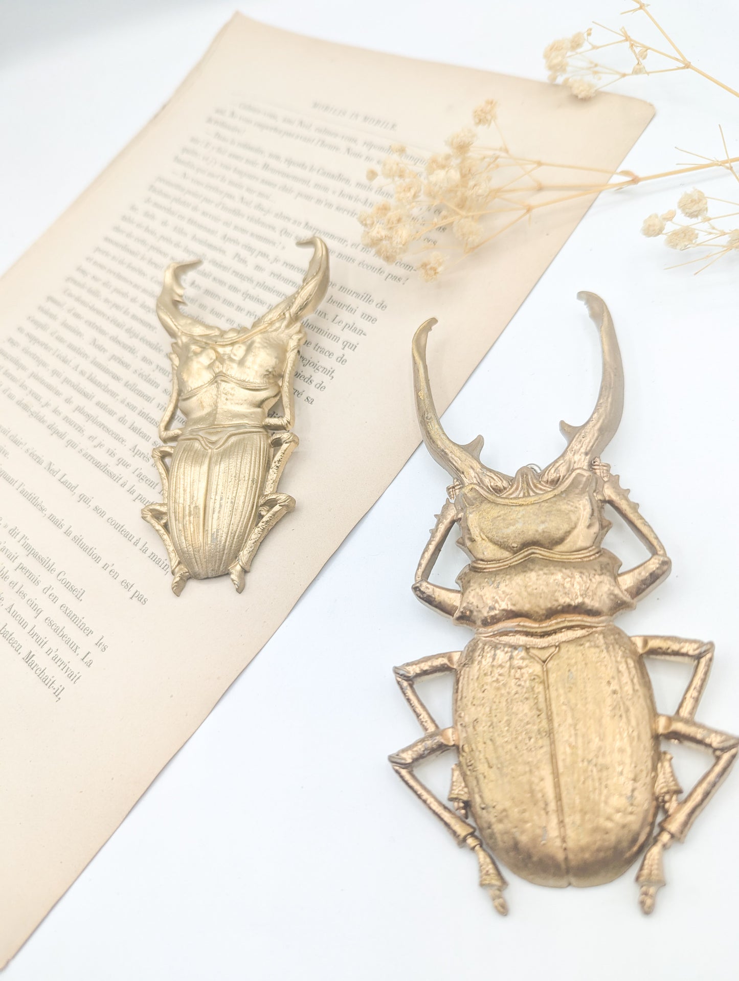 Scarabées artisanaux dorés esprit collection entomologique et décoration fantastique